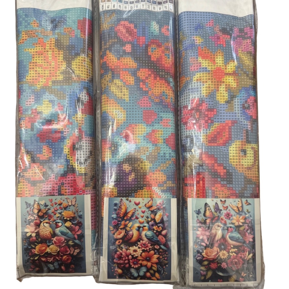 3 Diamond Painting Kits Birds Butterflies Flowers 30x40cm Art Craft Set‎